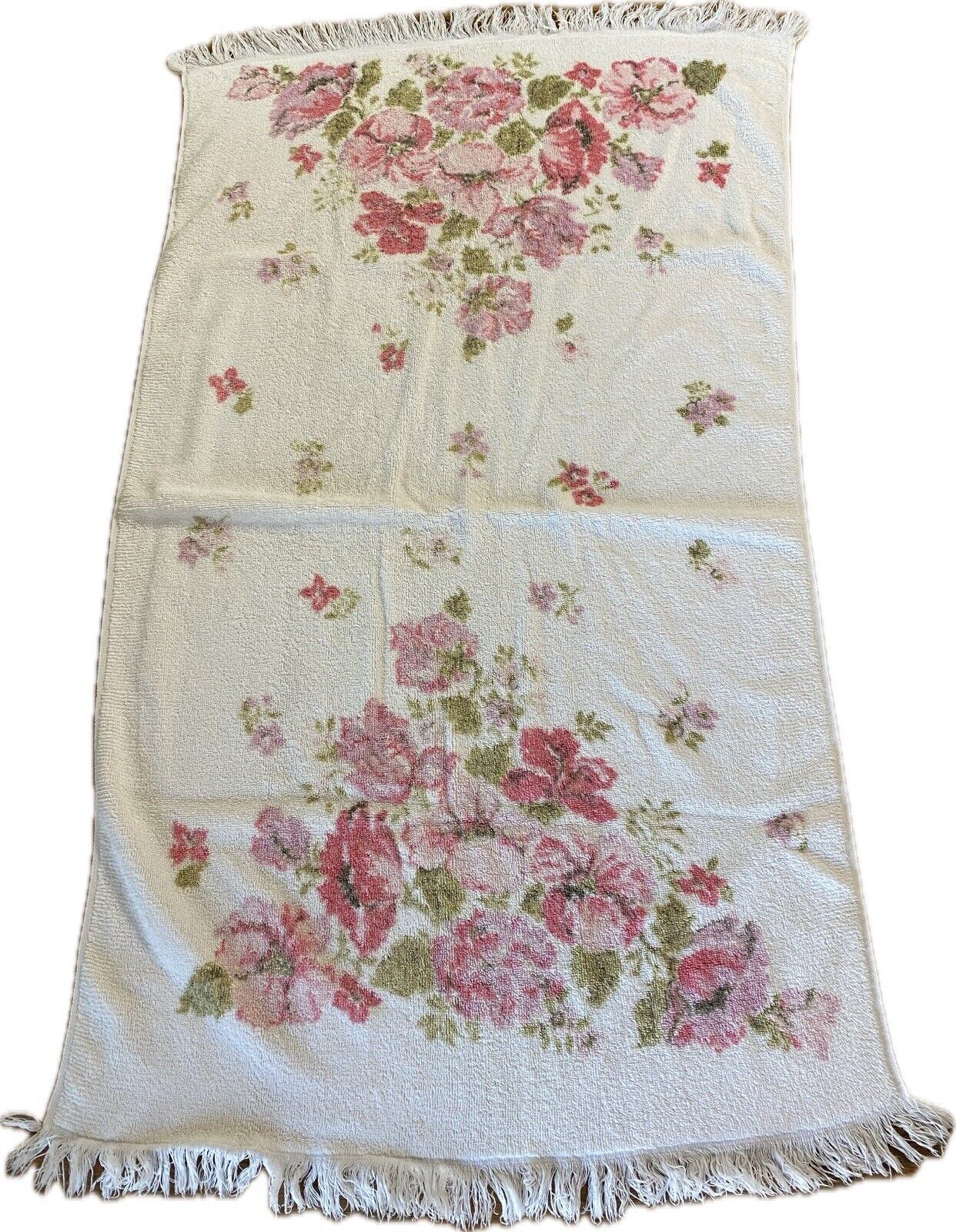 2 Vintage Stevens Utica Bath Towels Pink Roses