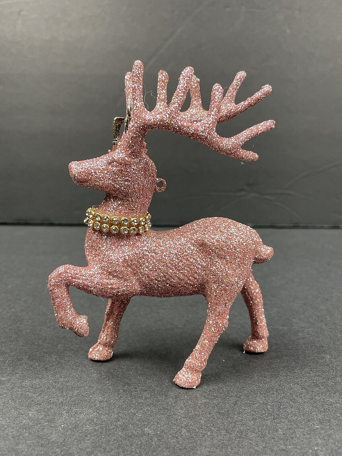 Pink Reindeer Christmas Ornament Pink Glitter Crown Rhinestones Sparkly Holidays