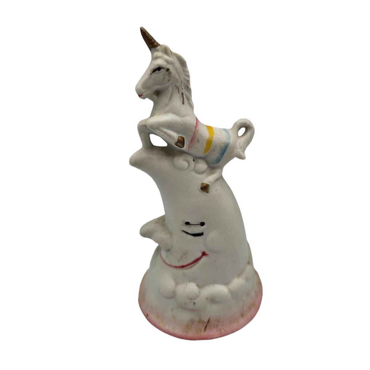 Vintage 1980s Unicorn and Cutie Moon Bisque Bell Hand Painted 