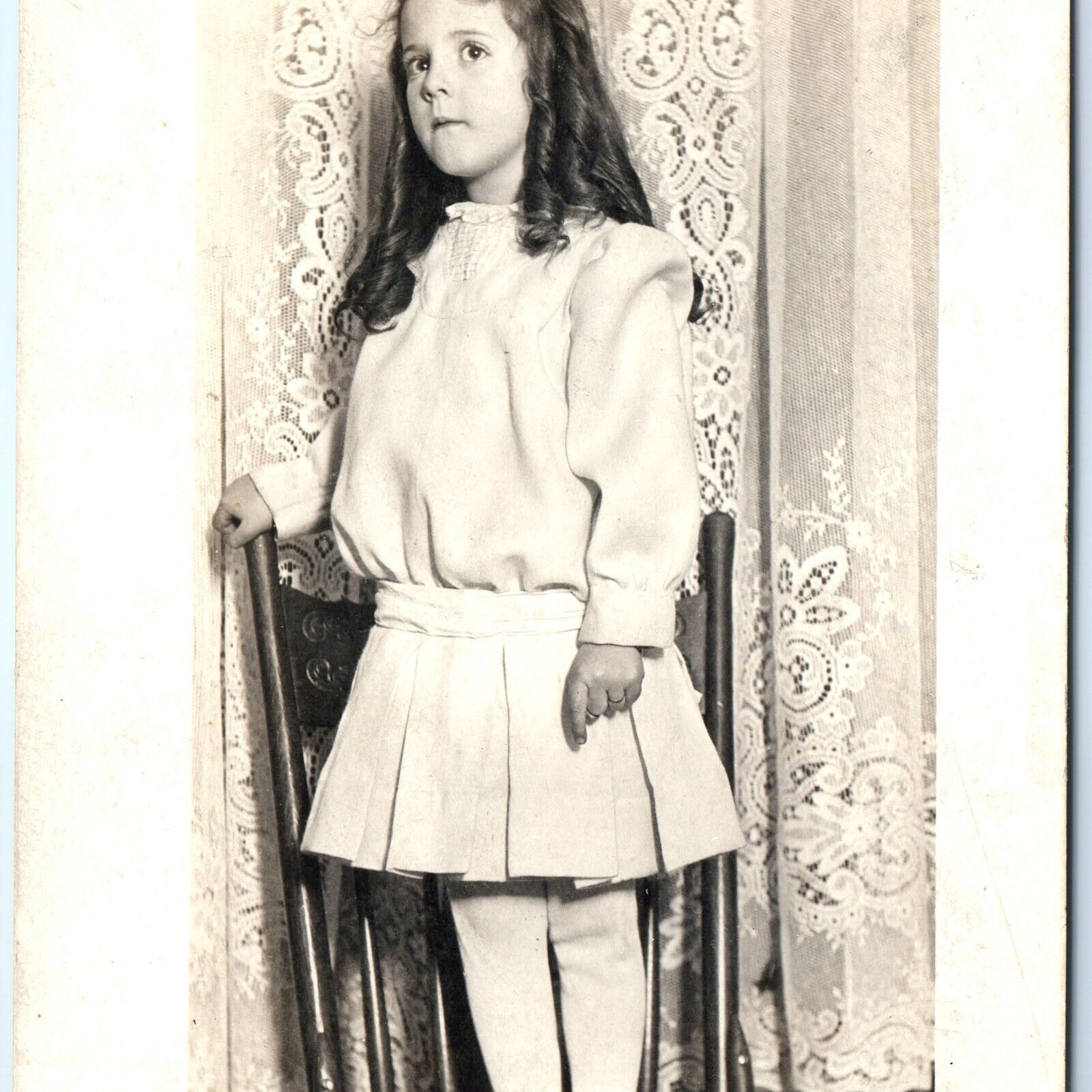 c1910s Cute Little Girl RPPC Standing On Chair Real Photo Postcard A94