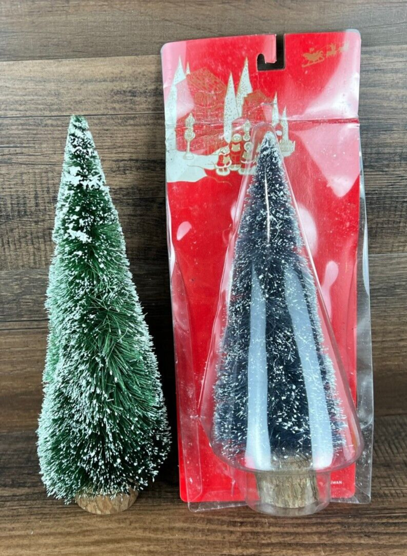 2 Tall Miniature Christmas Pine Trees With Snow Frost for Snow Villages