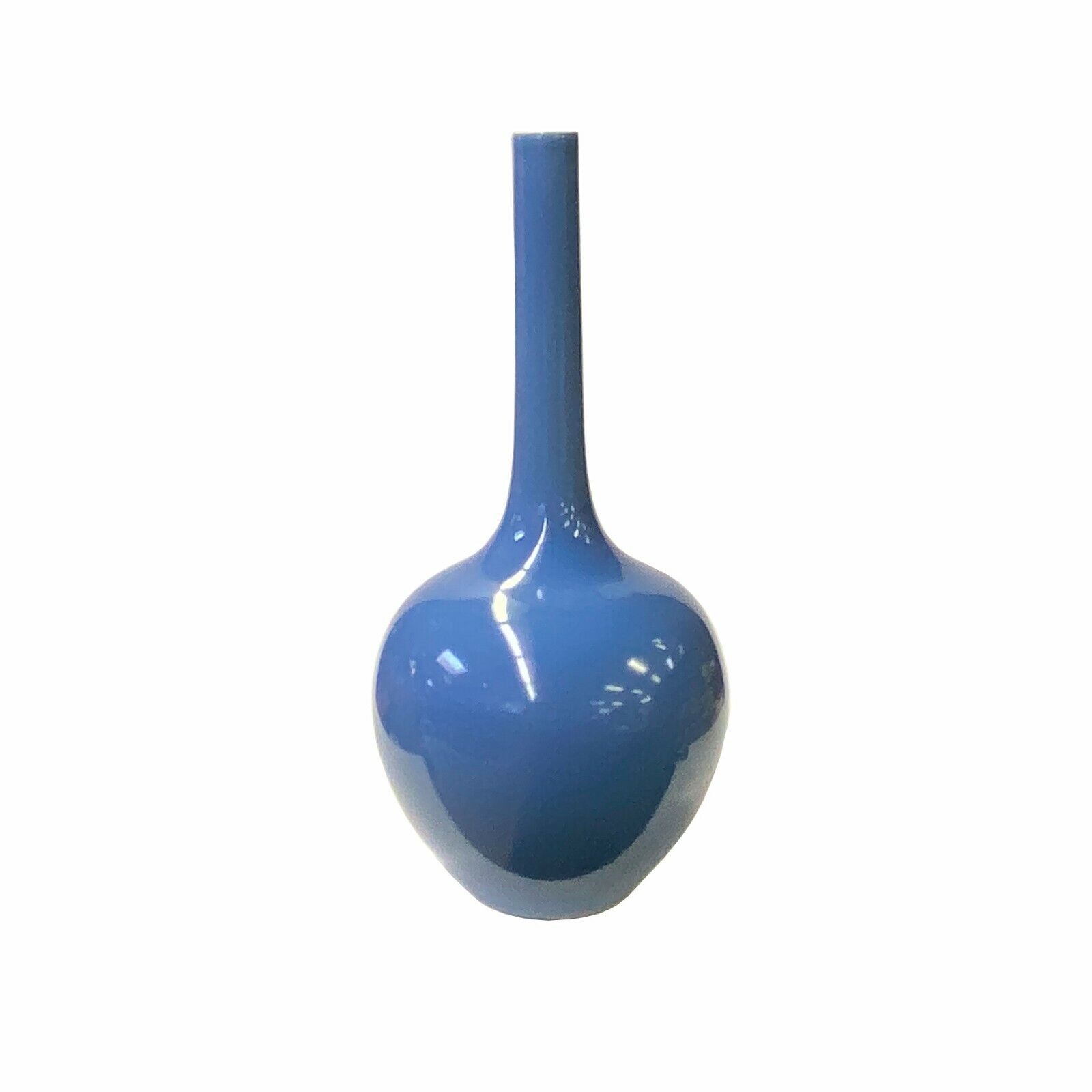 Oriental Midnight Blue Glaze Porcelain Plain Long Neck Vase ws1835