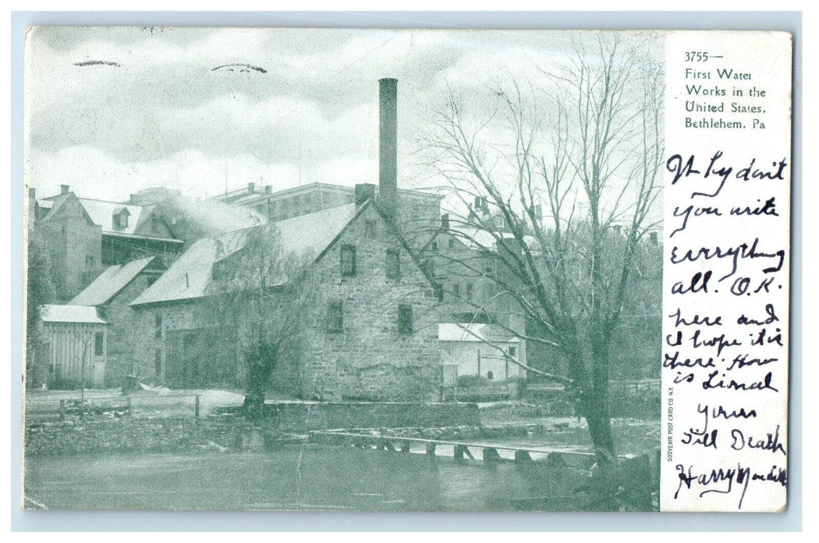 1906 First Water Works in the United States, Betlehem PA Antique Postcard
