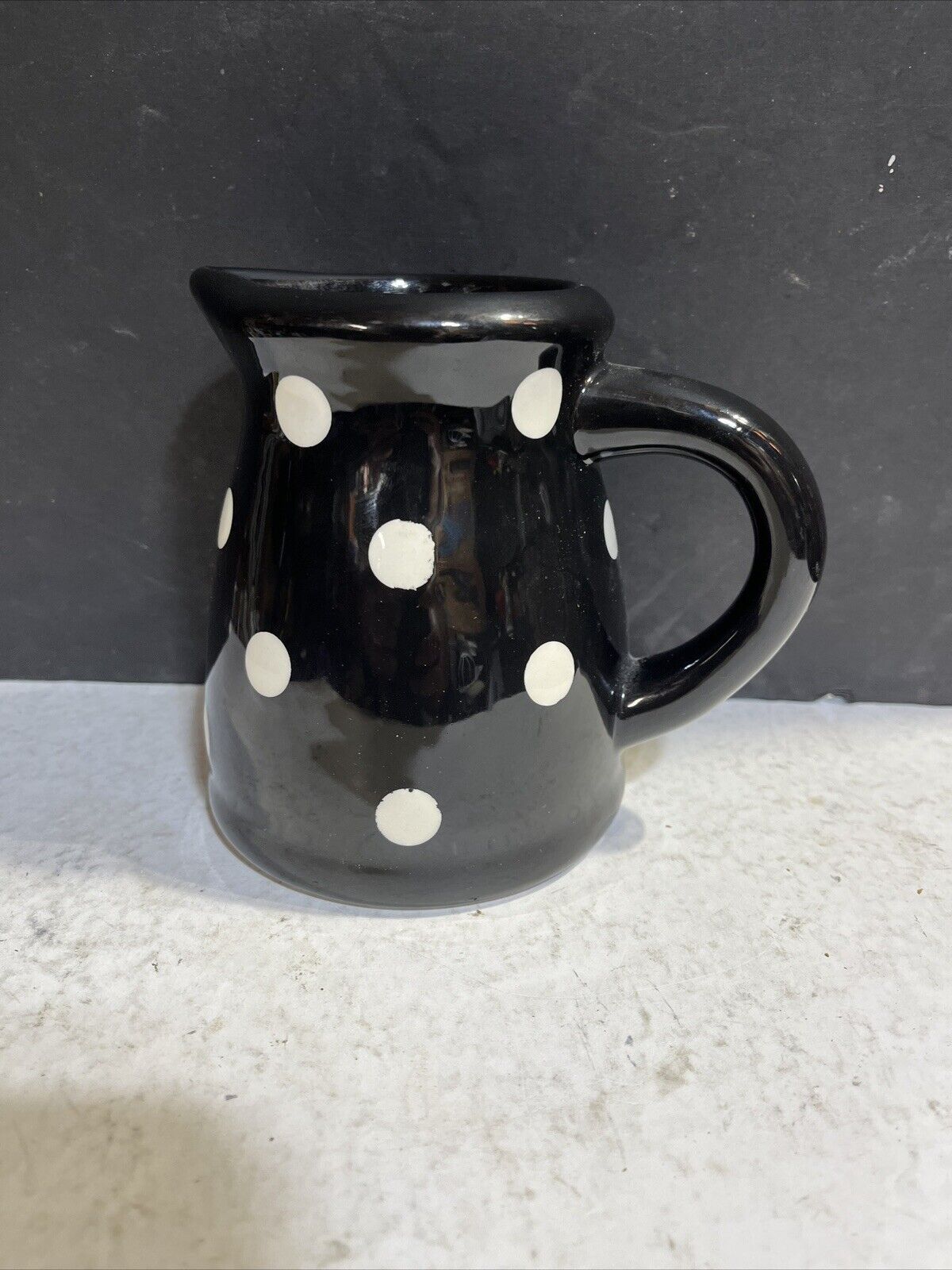 Graces’ Pantry Black Ceramic 5 1/2” Pitcher W/ White Polka Dots