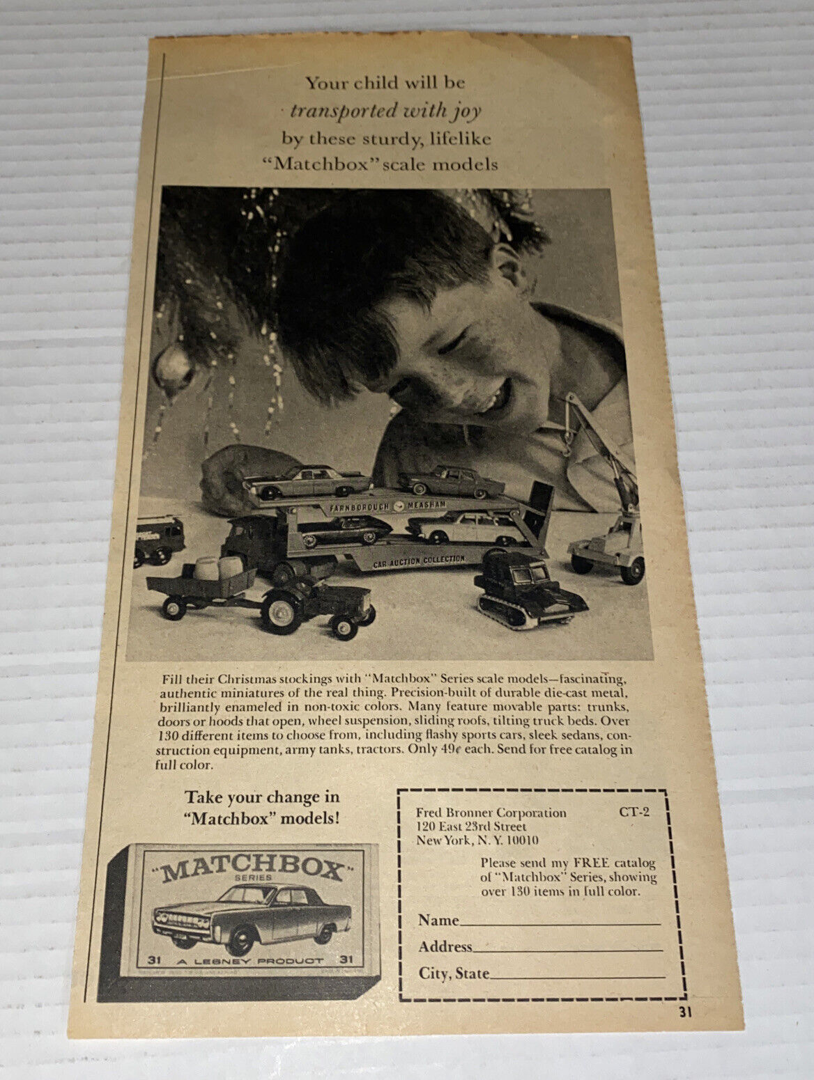 Vintage 1964 Matchbox Toy Car PRINT AD Christmas Boy Lesney