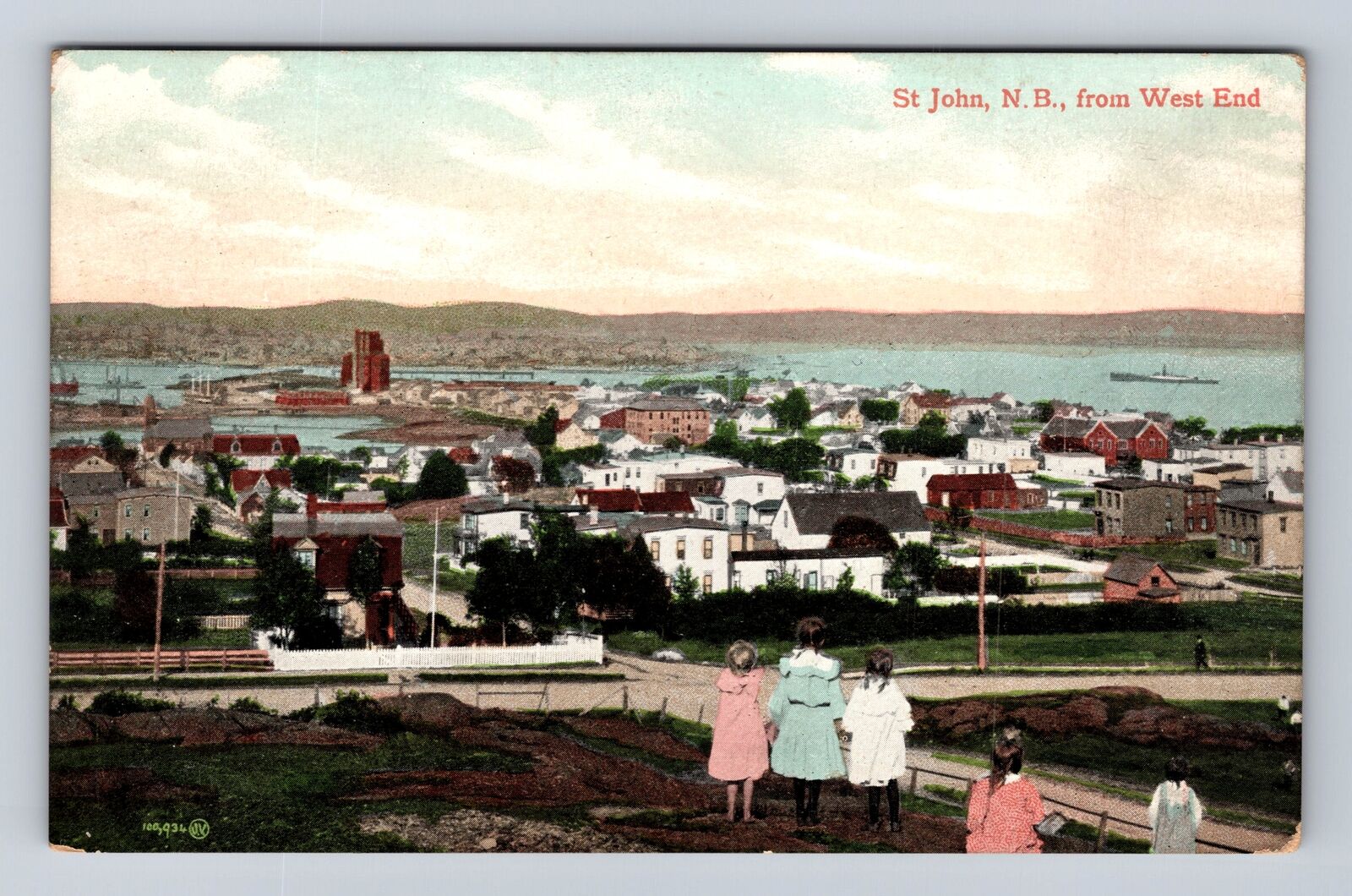 St John-New Brunswick, Birds Eye View St John and Bay, Vintage Souvenir Postcard