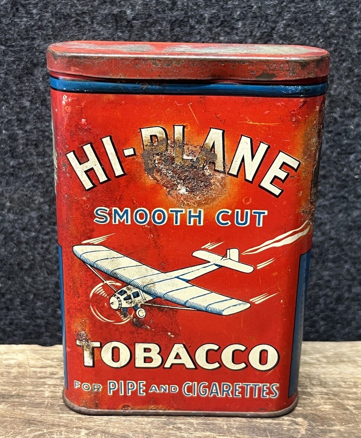 Antique Vtg 1910s 20s Hi-Plane Smoking Tobacco Vertical Pocket Tin Empty