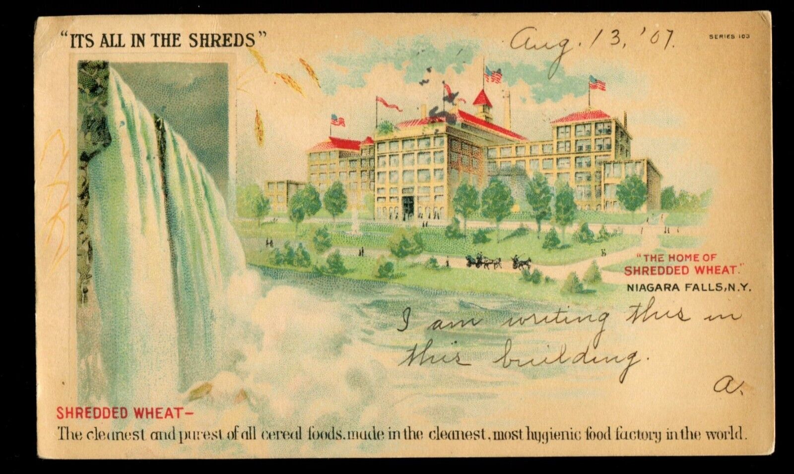 OLD ADVERTISING POSTCARD 1907 HOME OF SHREDDED WHEAT NIAGARA FALLS NY