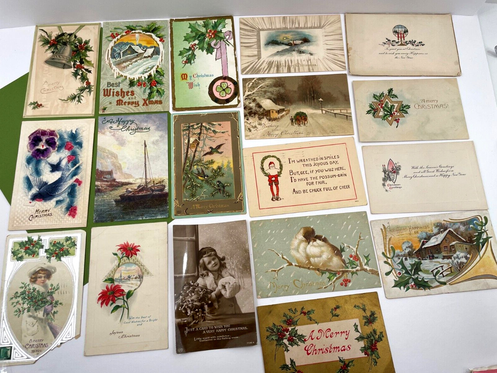 Vintage Postcards Christmas Holly Embossed Bird Lot of 18 Early 1910\'s Postcard