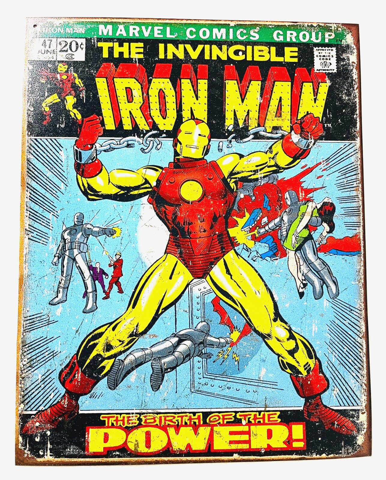 Marvel Comics #47 The Invincible Iron Man Birth of Power Metal Sign 15.5\