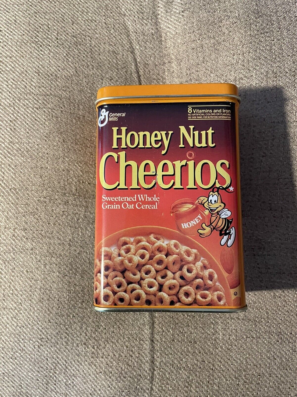 Vintage GM Honey Nut Cheerios Cereal Tin. 1995 Small Scratches on lid & Front