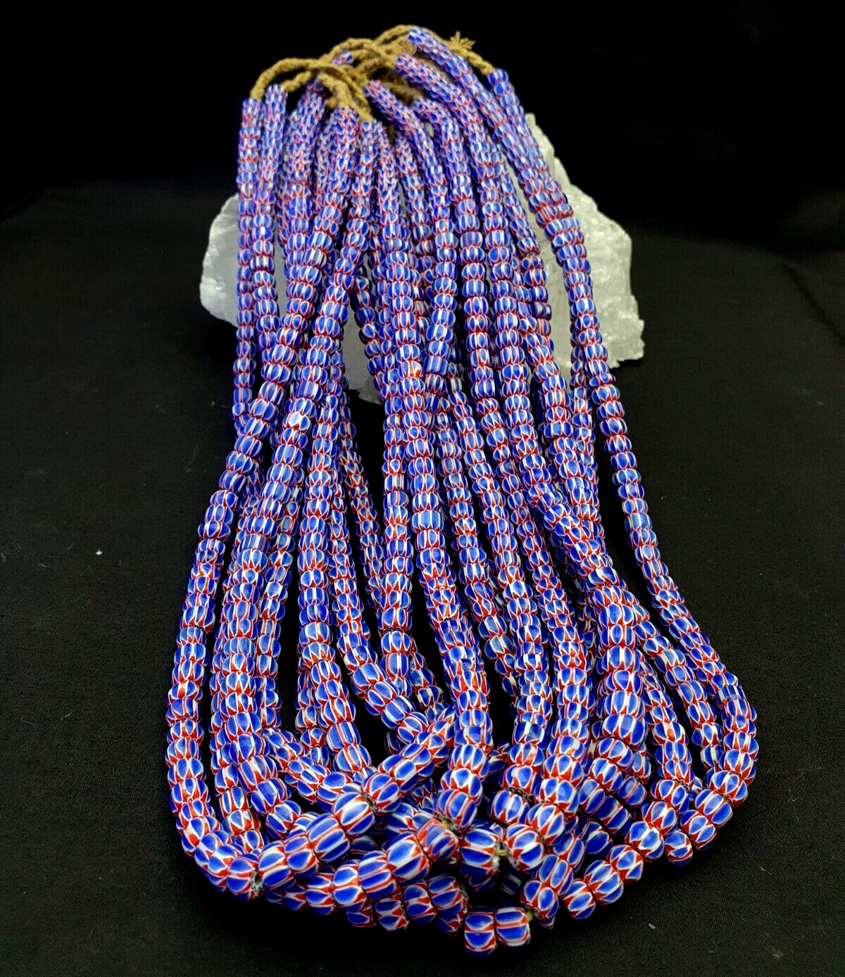 Tiny Blue Chevrons venetian Beads African Necklace 8mm