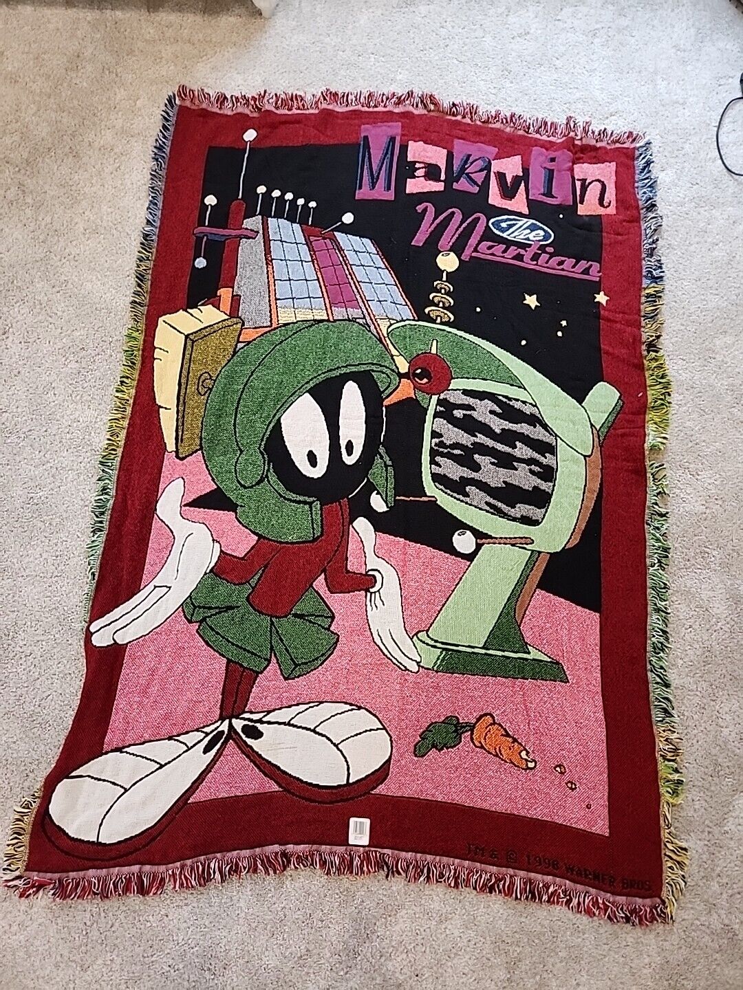 1998 Marvin The Martian Throw Blanket Rare HTF Warner Bros  Brand New 48x67