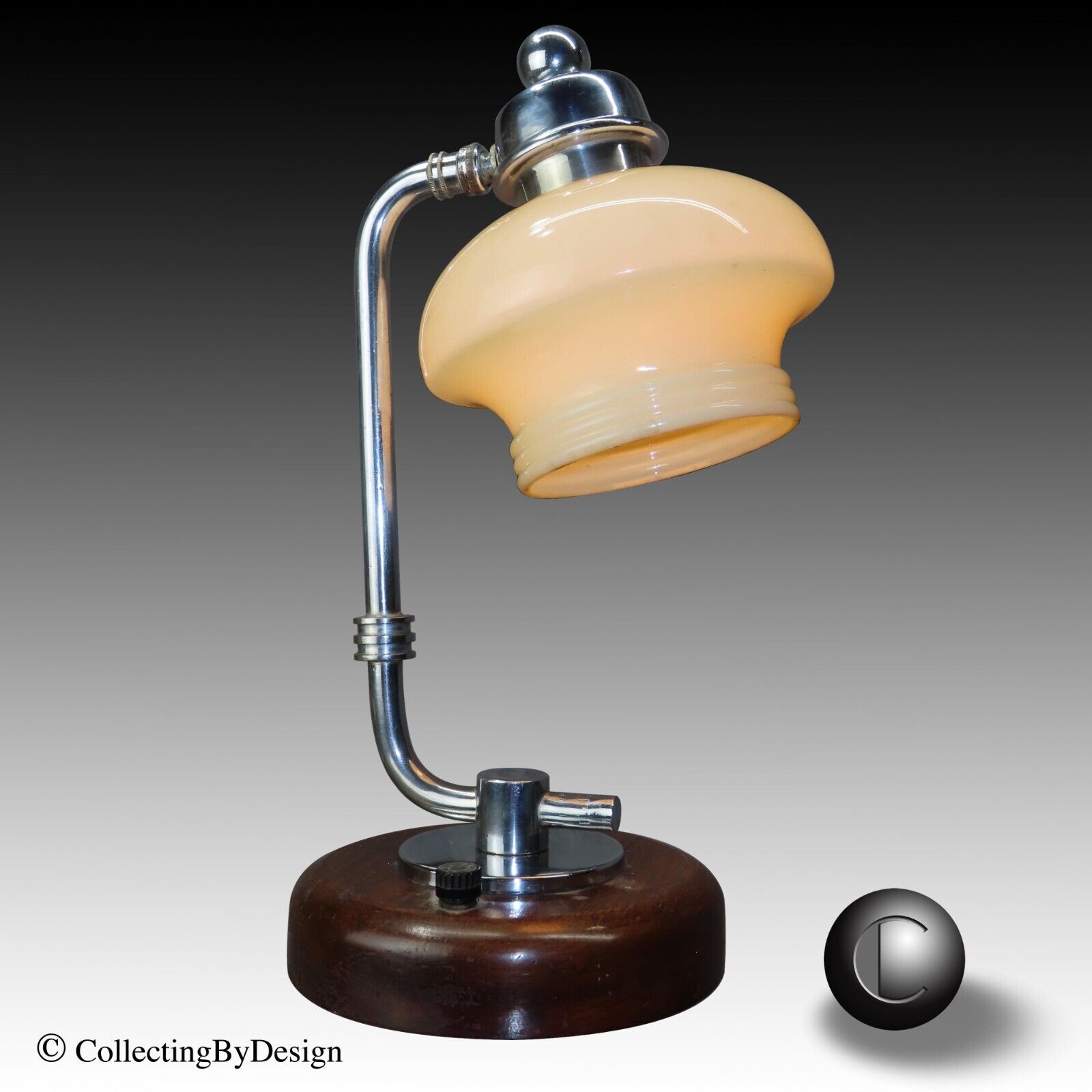 Gilbert Rohde Attrib Modernist Art Deco Lamp c.1935  w/Uranium Glass Shade