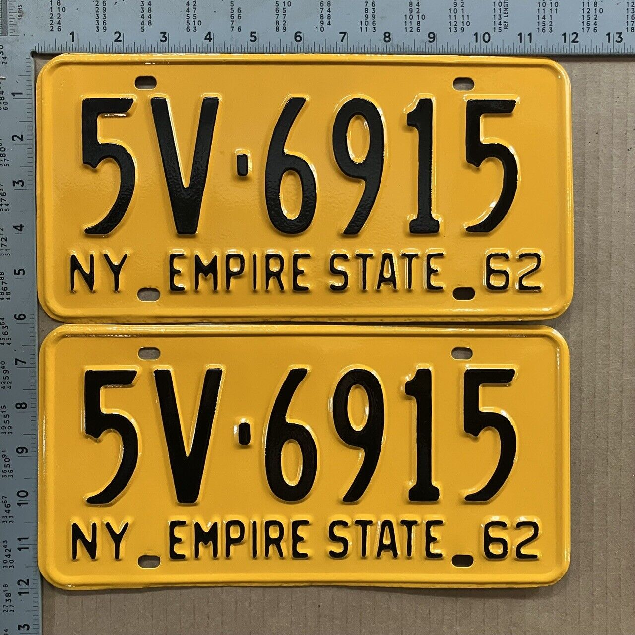 1962 1963 New York license plate pair 5V 6915 YOM DMV Westchester 13639