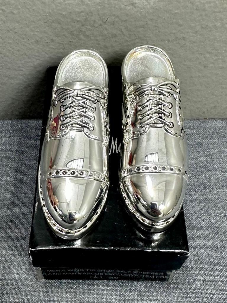 New Vintage Godinger For Neiman Marcus Men's Wing Tip Shoes Salt Pepper Shakers