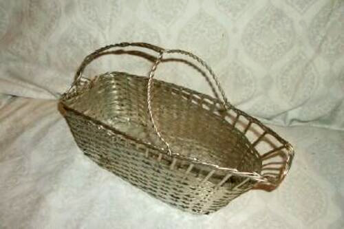 1940s FRENCH WINE POURER CHAMPAGNE WOVEN BASKET SILVERPLATE WIRE BARWARE VINTAGE