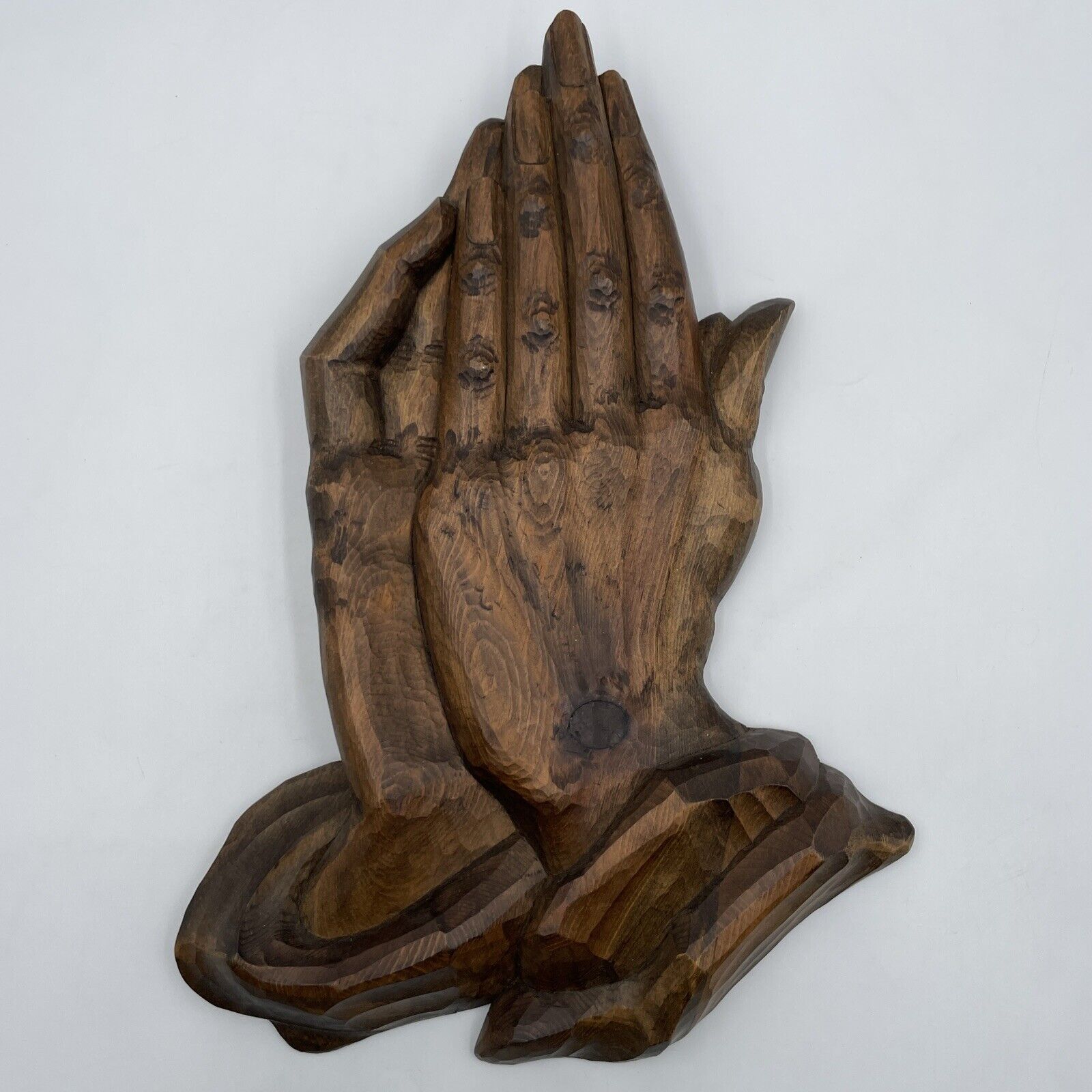 Vintage Hand Carved Wood Prayer Hands Wooden Praying Large Wall Hanging Jesus 
