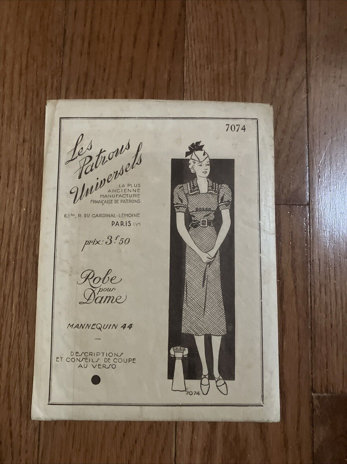 VTG 1930s French Sewing Pattern PATRON UNIVERSELS #7074
