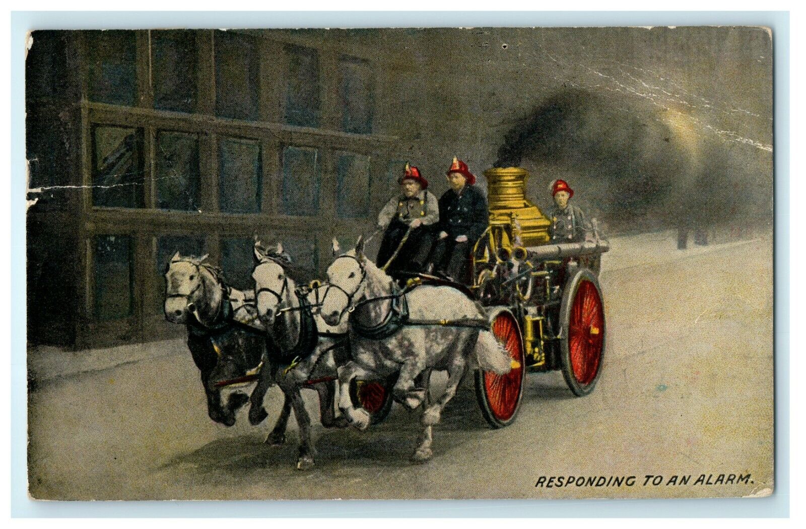 1915 Three Men Riding Horses to Respond to Alarm, Chicago Illinois IL Postcard