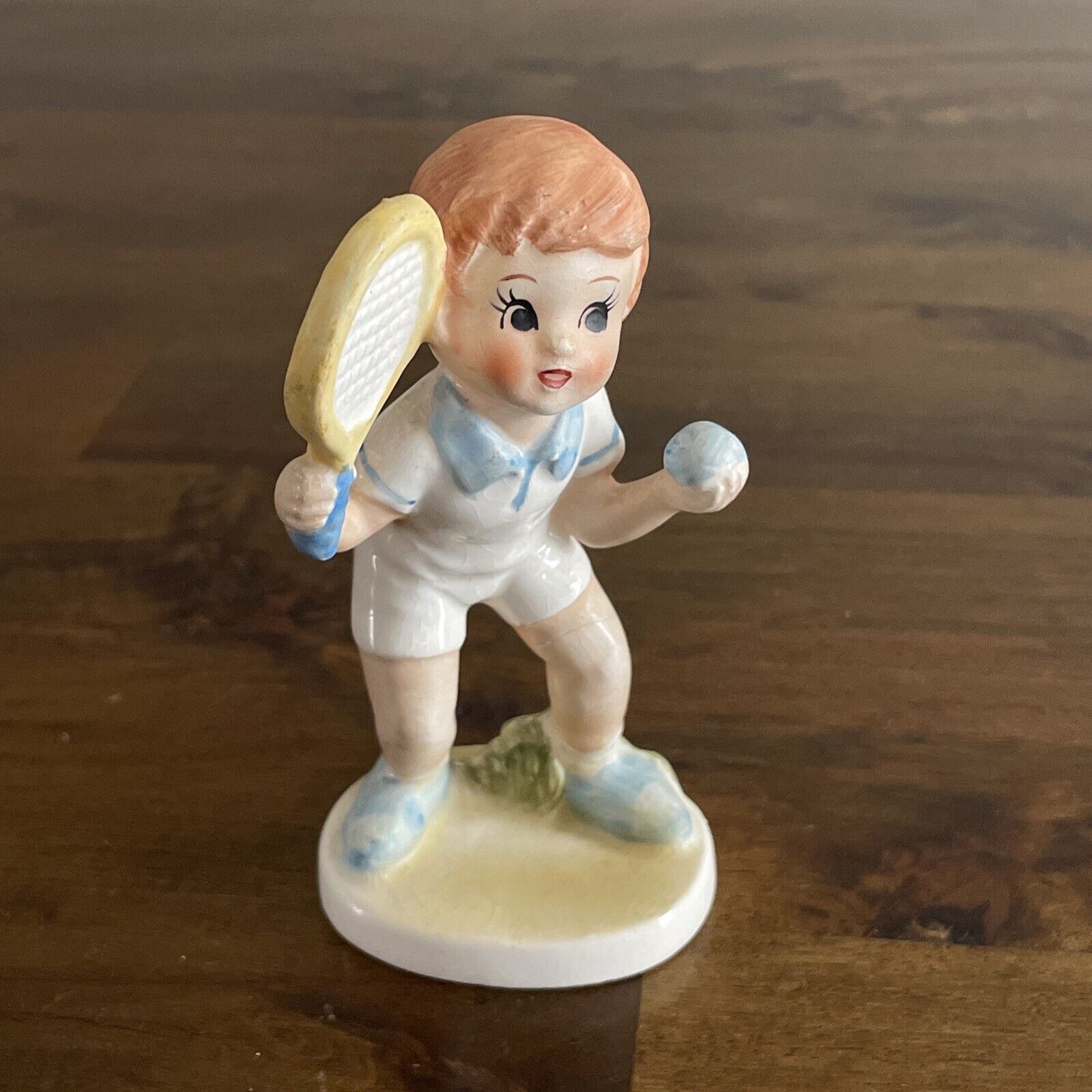 Vintage Porcelain Figurine Playing Tennis Pickle Ball Japan