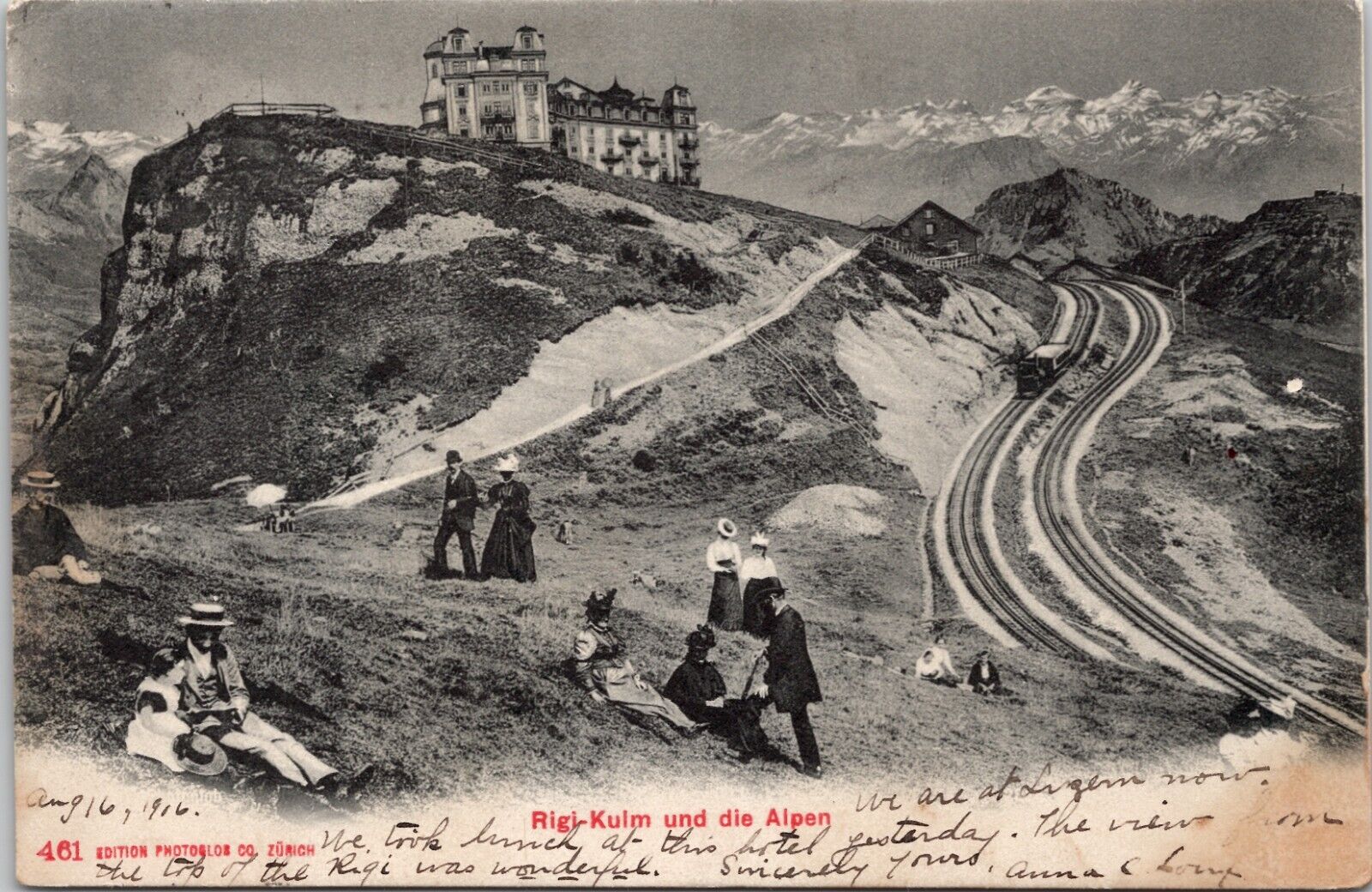 Vintage Postcard Rigi Kulm canton of Schwyz, hotel with the Alps, Rigibahn Wps1