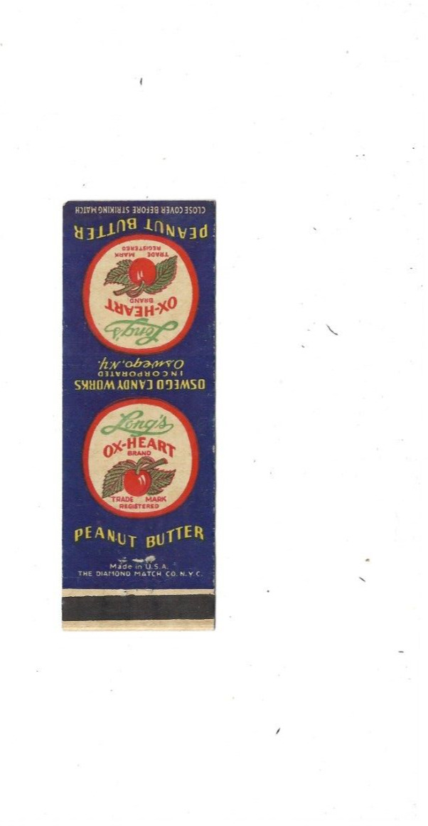 Vintage Matchcover Long\'s Ox-Heart Brand Peanut Butter