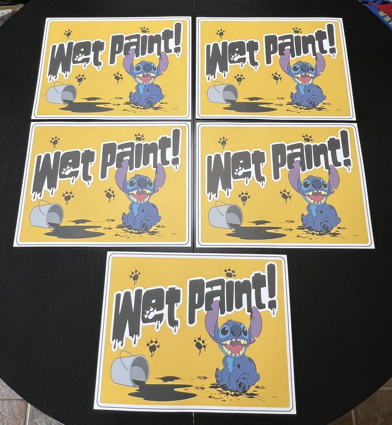 Original Disney World Stitch Wet Paint Sign Poster Print Park Prop Lot of 5 New