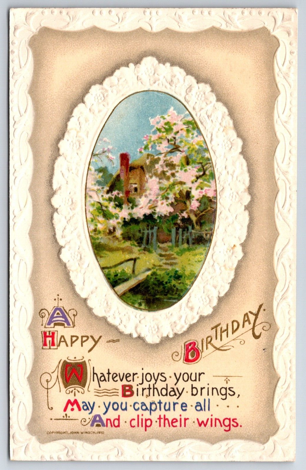 John Winsch c1910 Embossed A Happy Birthday Vintage Postcard