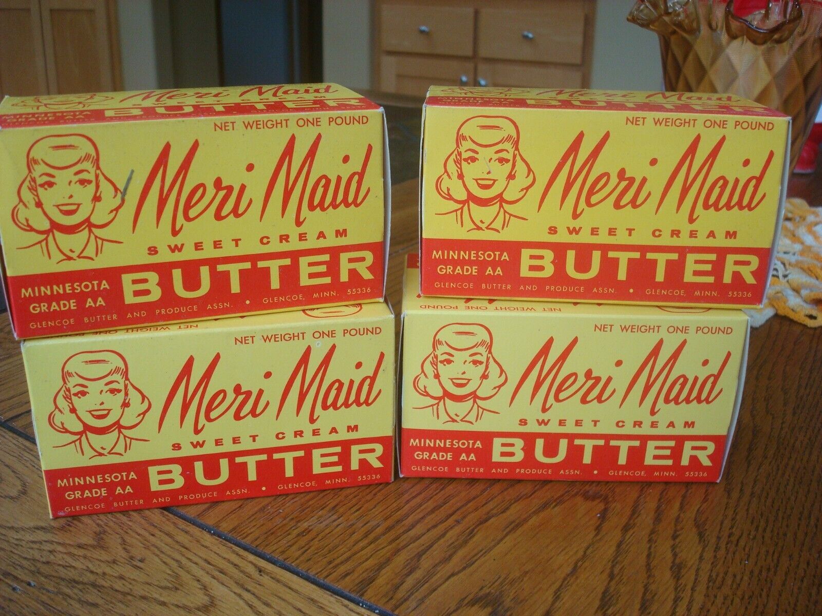 FOUR Vintage MERI MAID Butter Boxes, nice GLENCOE, MINN