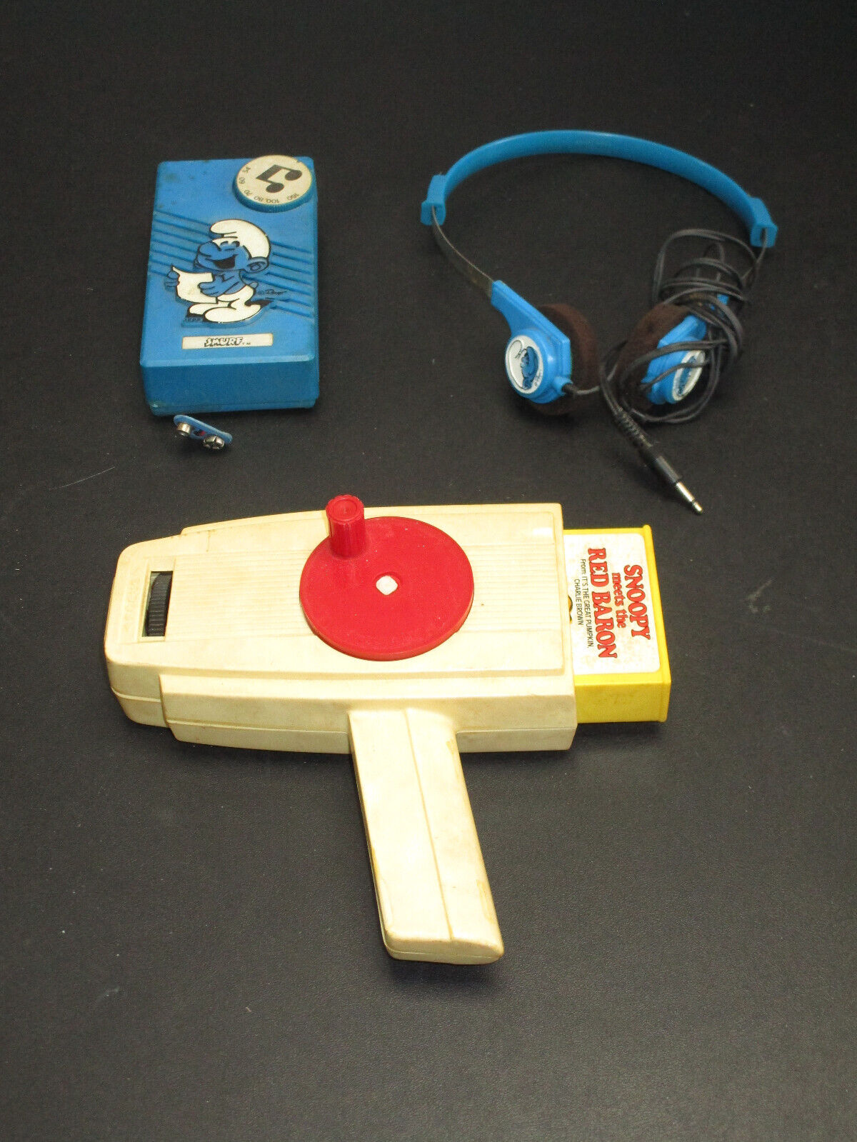 1966 Snoopy Meets Red Baron & Smurf Radio & Headset 1981 Used Fisher Price