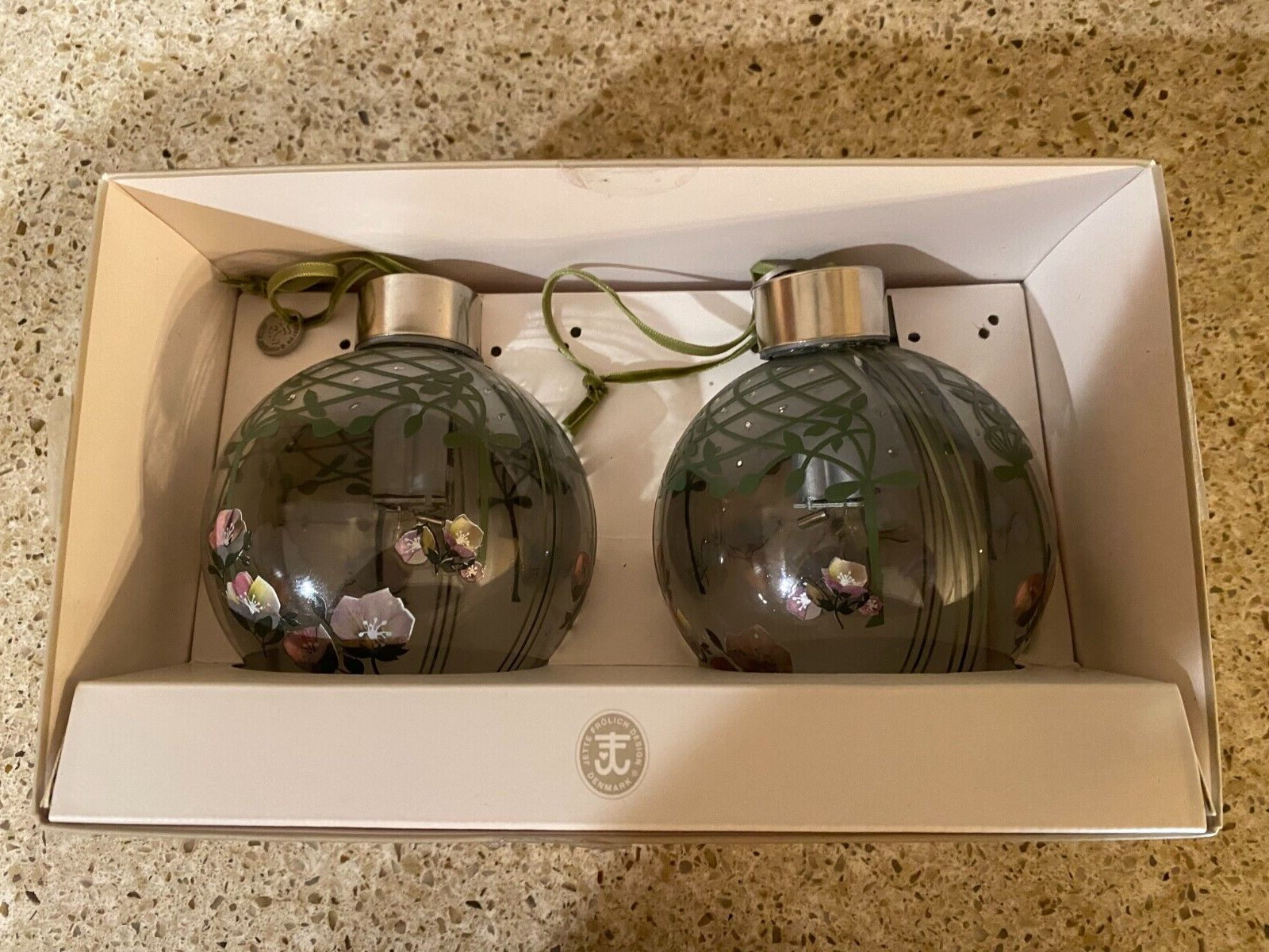 Jette Frolich Denmark Glass Ornaments w/Flower Girl & Light AAA Battery Operated