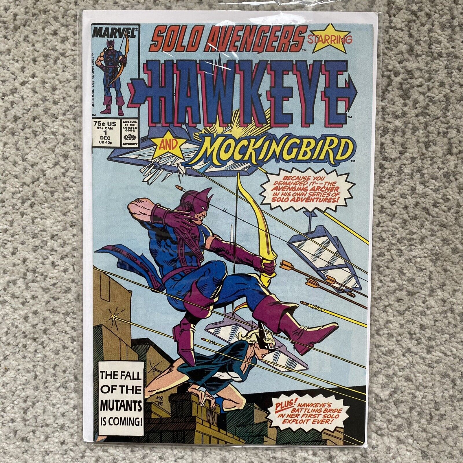 Solo Avengers Hawkeye 1 VF Marvel 1987 Jim Lee 1st Trick Shot