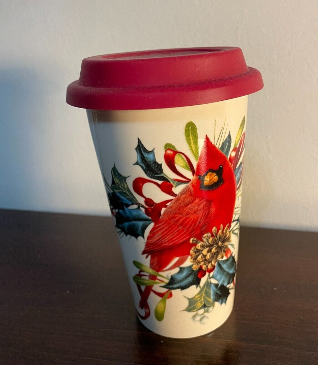 NEW Lenox Winter Greetings Cardinal Thermal Travel Mug Cup Tumbler Porcelain
