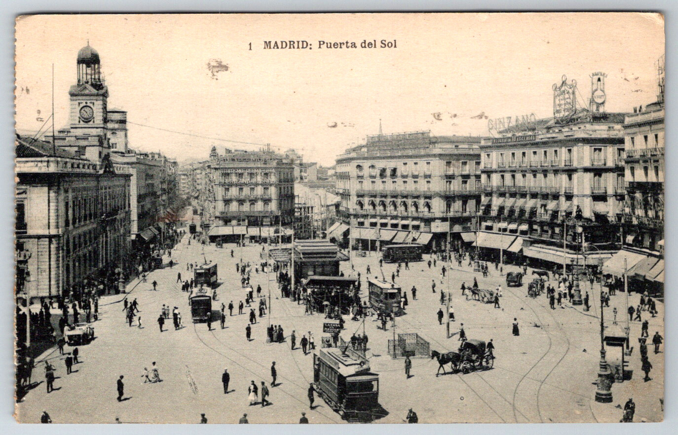 c1910s Madrid Puerta Del Sol Bird\'s Eye View Spain Antique Postcard