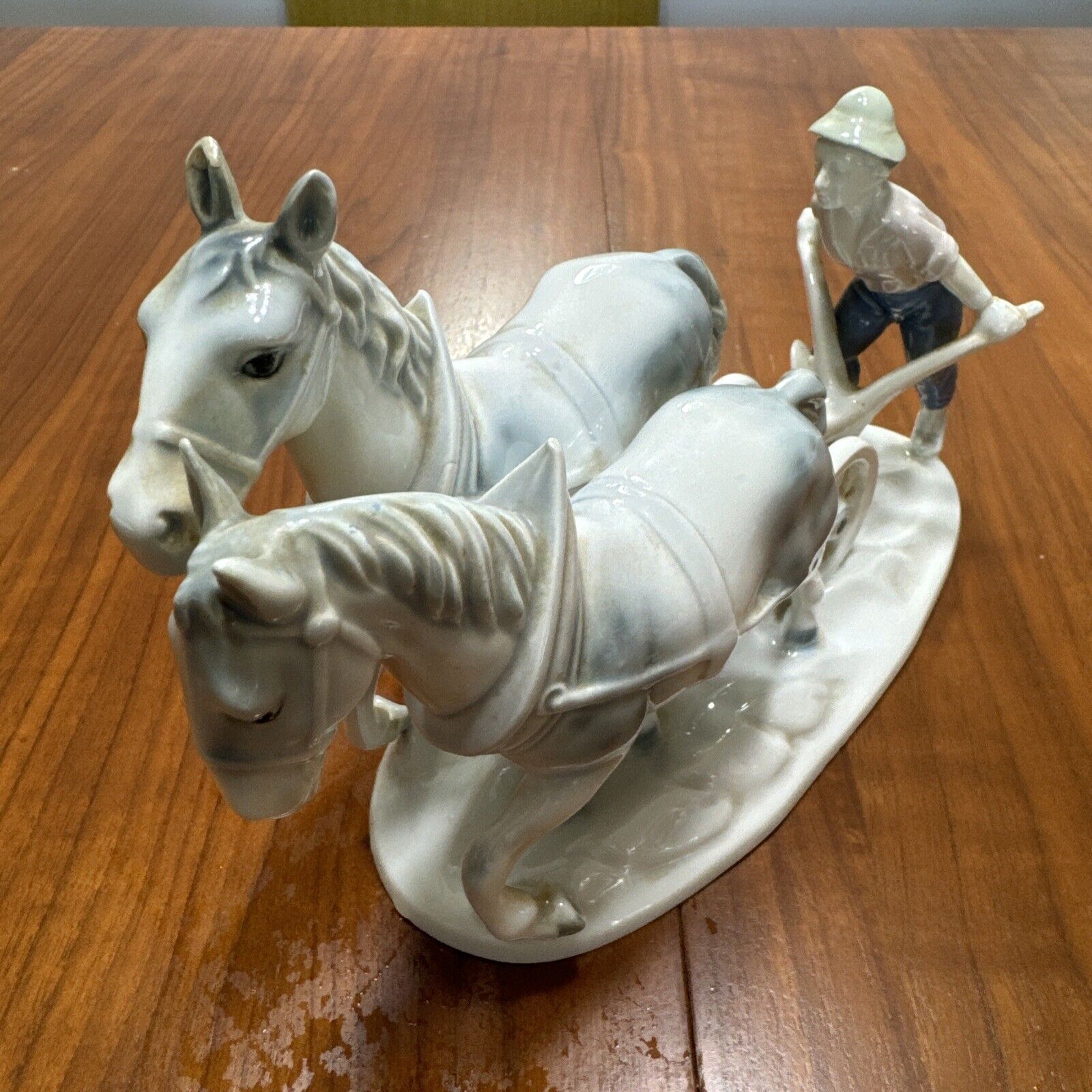 Vintage Erphila Germany Horse and Plow Farmer Porcelain Figurine