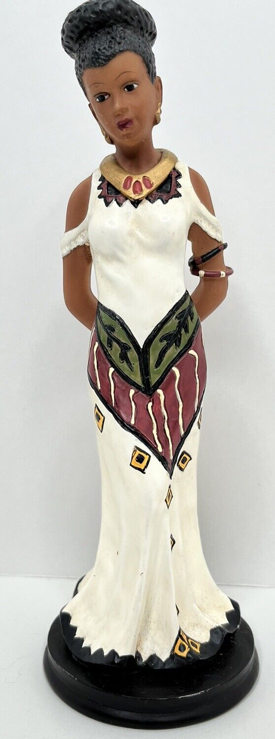 UTI African American Woman in African White Tribal Dress Figurine 7 1/2\