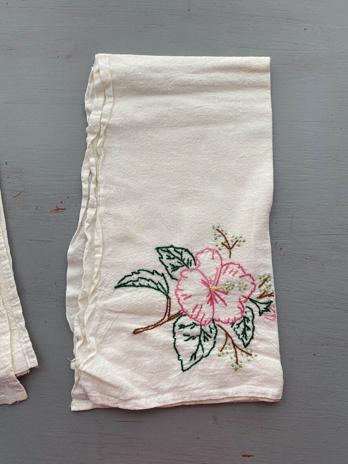 3 Hand Embroidered Floral tea towels With Floral Designs. 25 x 25 Inches