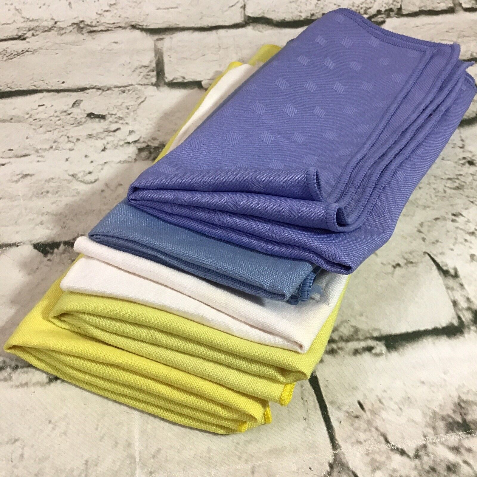 Vintage Cloth Napkins Lot Of 5 Assorted Blue Yellow White Tabletop Decor Flaw