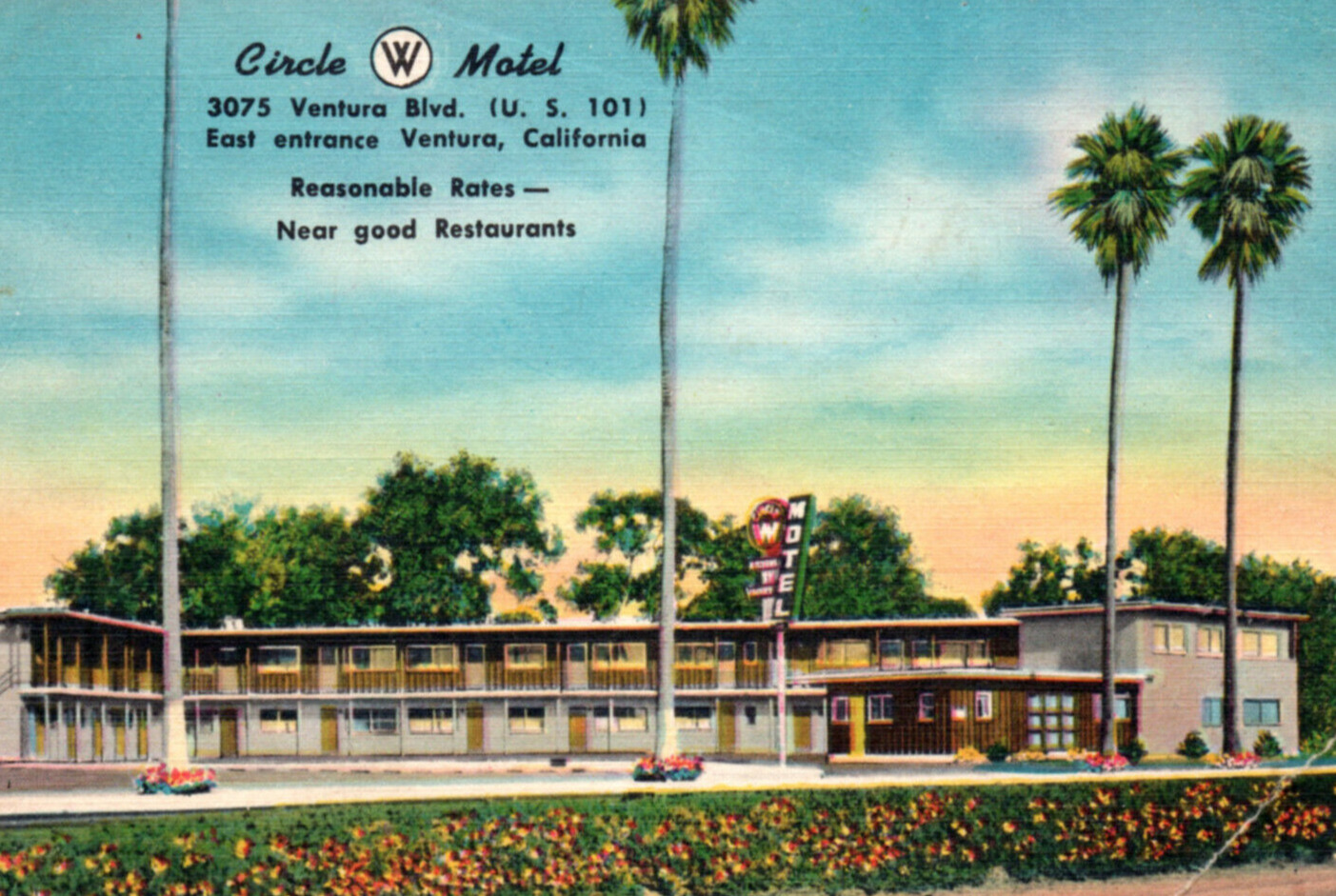 Ventura California CA Circle W Motel Vintage Postcard