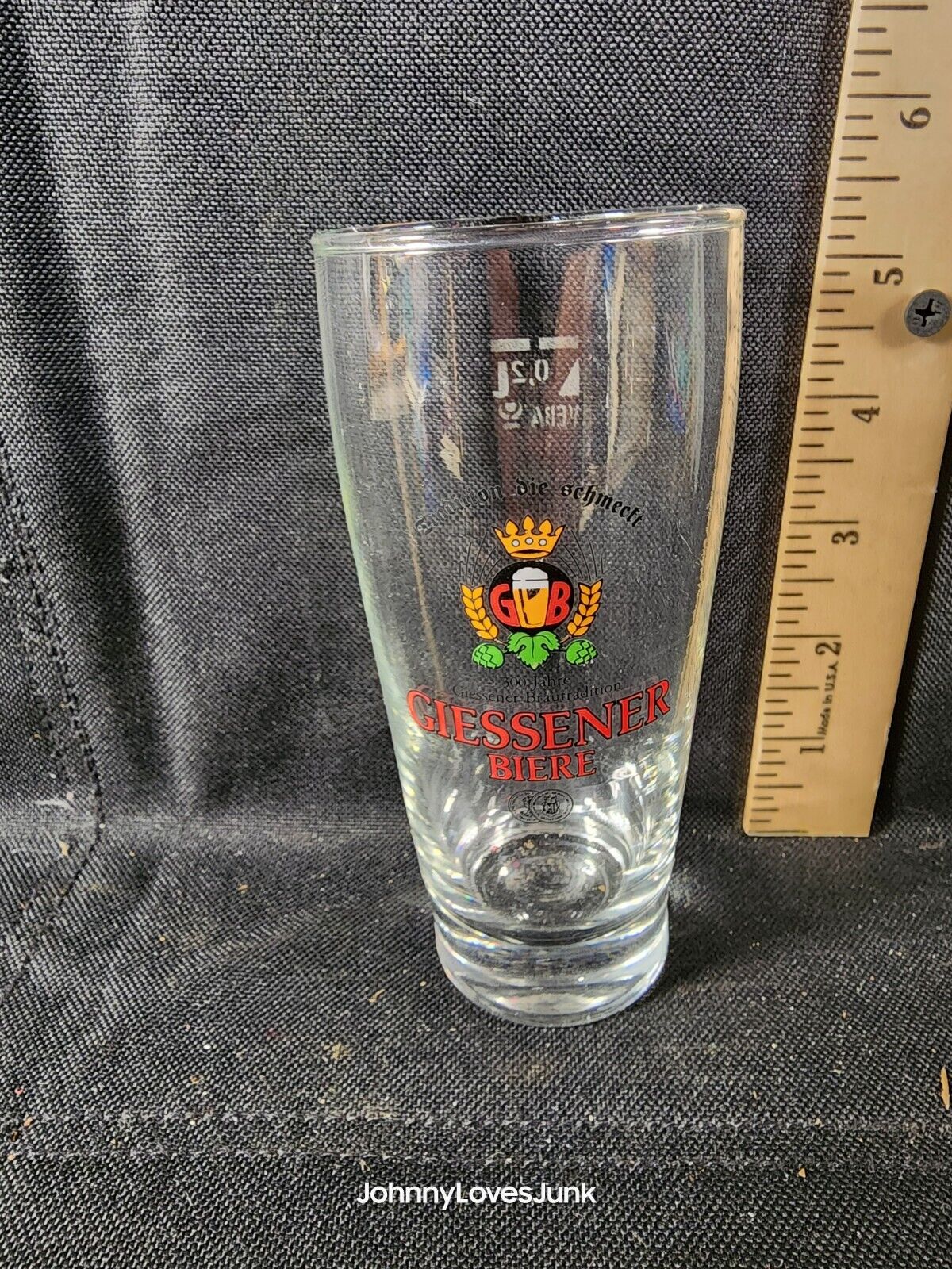 Vintage Giessener Biere Brauhaus Glass Cup 300 Jahre 6.5” .4L Germany Barware 