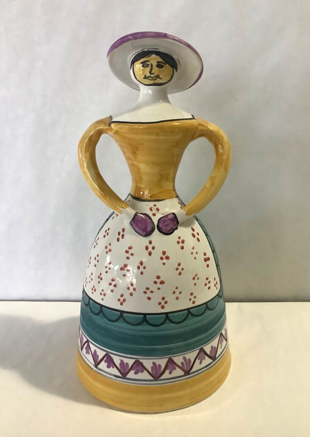VTG Handmade P. Arzobispo TOLEDO Spain TALAVERA Pottery Lady Shape 10-1/2” Bell