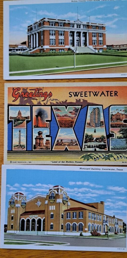 LOT OF 3  SWEETWATER,  TEXAS    Vintage TX Postcards    Courthouse, Large Letter