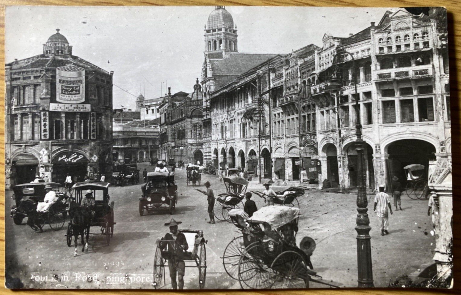 1939 RPPC - SINGAPORE STREET VIEW vintage real photograph postcard ROBINSON ROAD