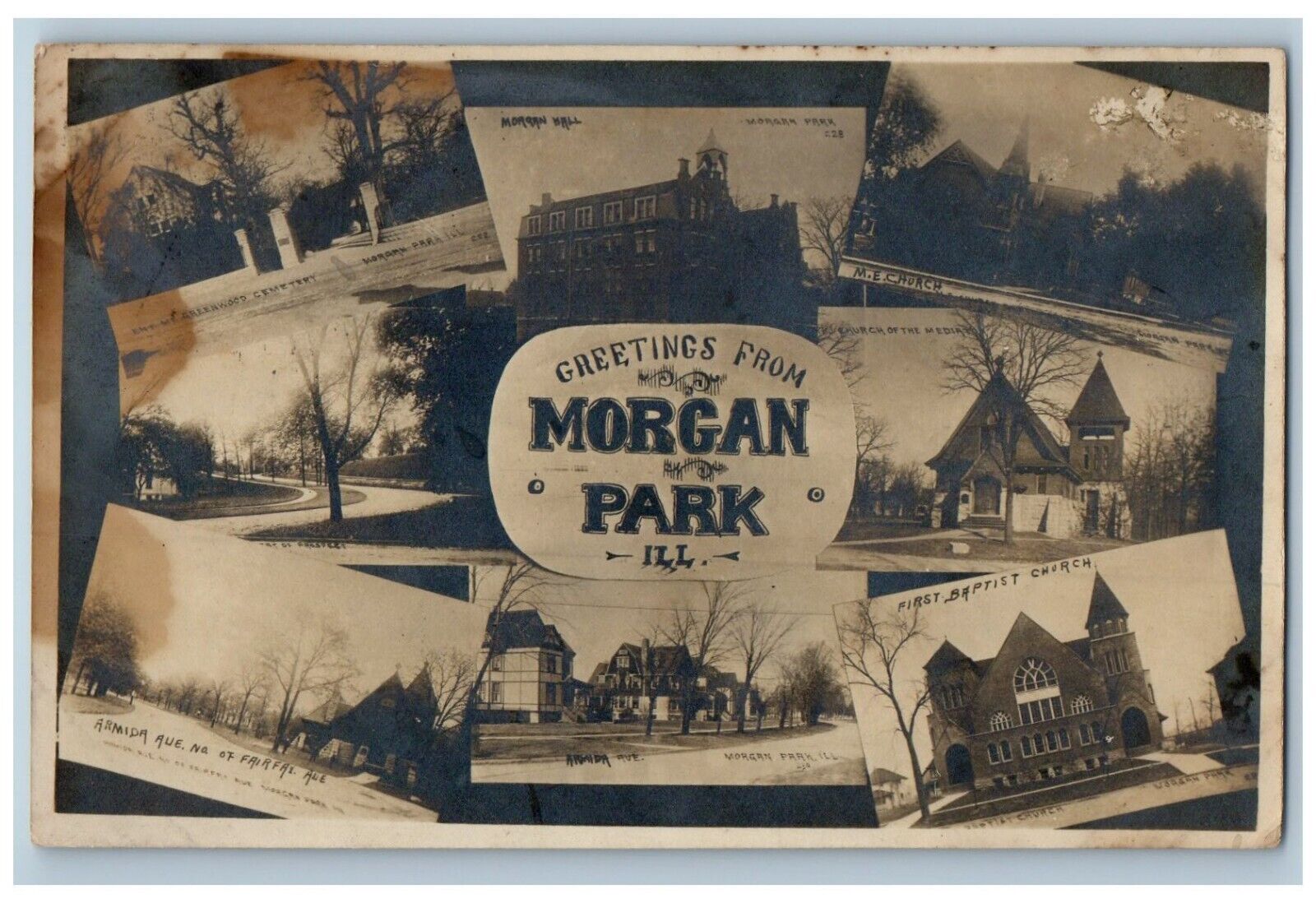 Morgan Park Illinois IL RPPC Photo Postcard Greetings Multiview 1913 Antique