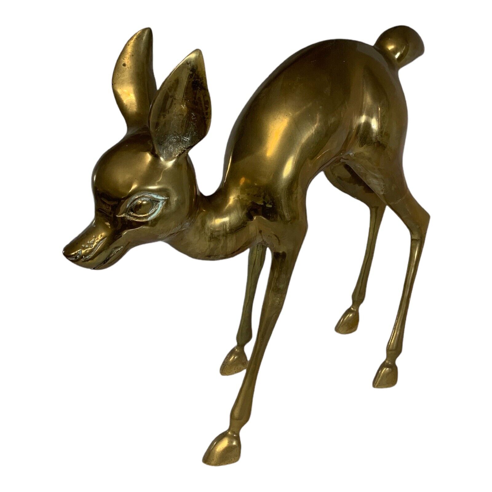 Vtg Large Mid Century Modern Hollywood Regency Brass Deer Sculpture Bambi 17\