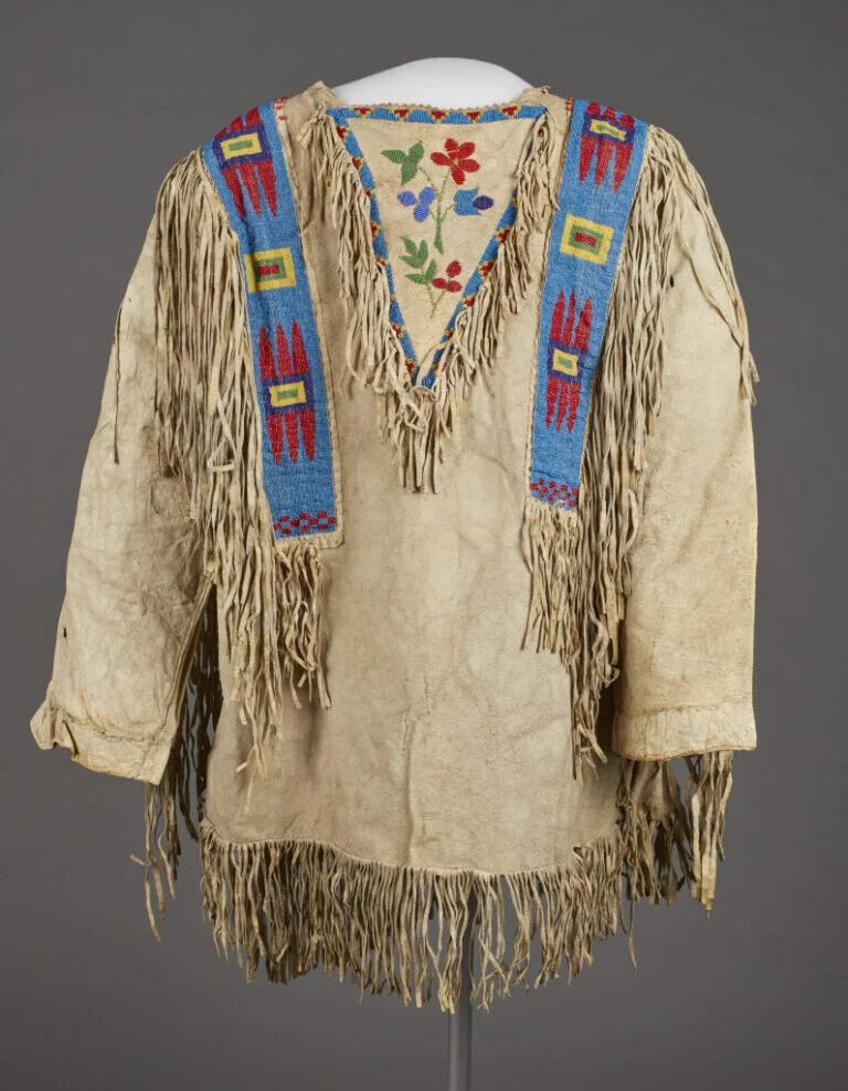 Old Style Beaded Hand Colored Buckskin Suede Hide Powwow Regalia Shirt NS80