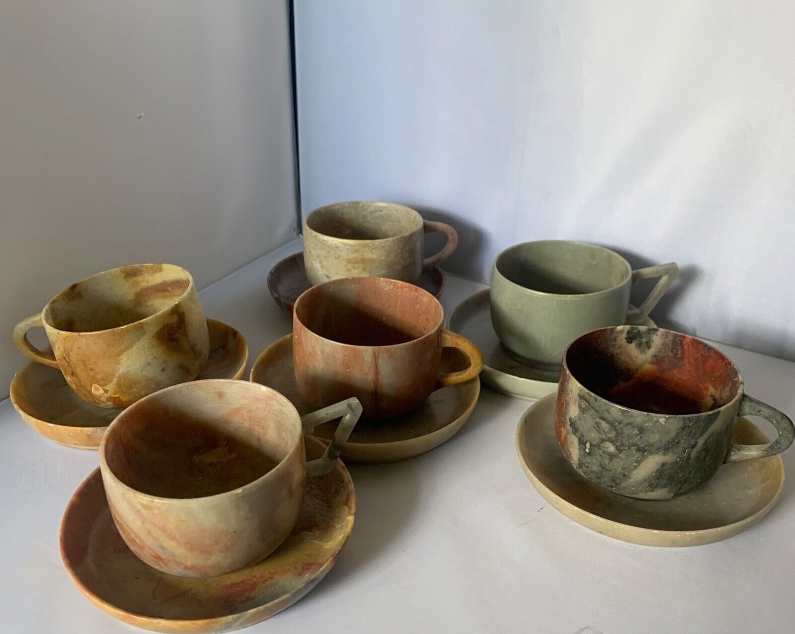 RARE  SANDSTONE DEMI CUPS AND SAUCERS SET OF 6