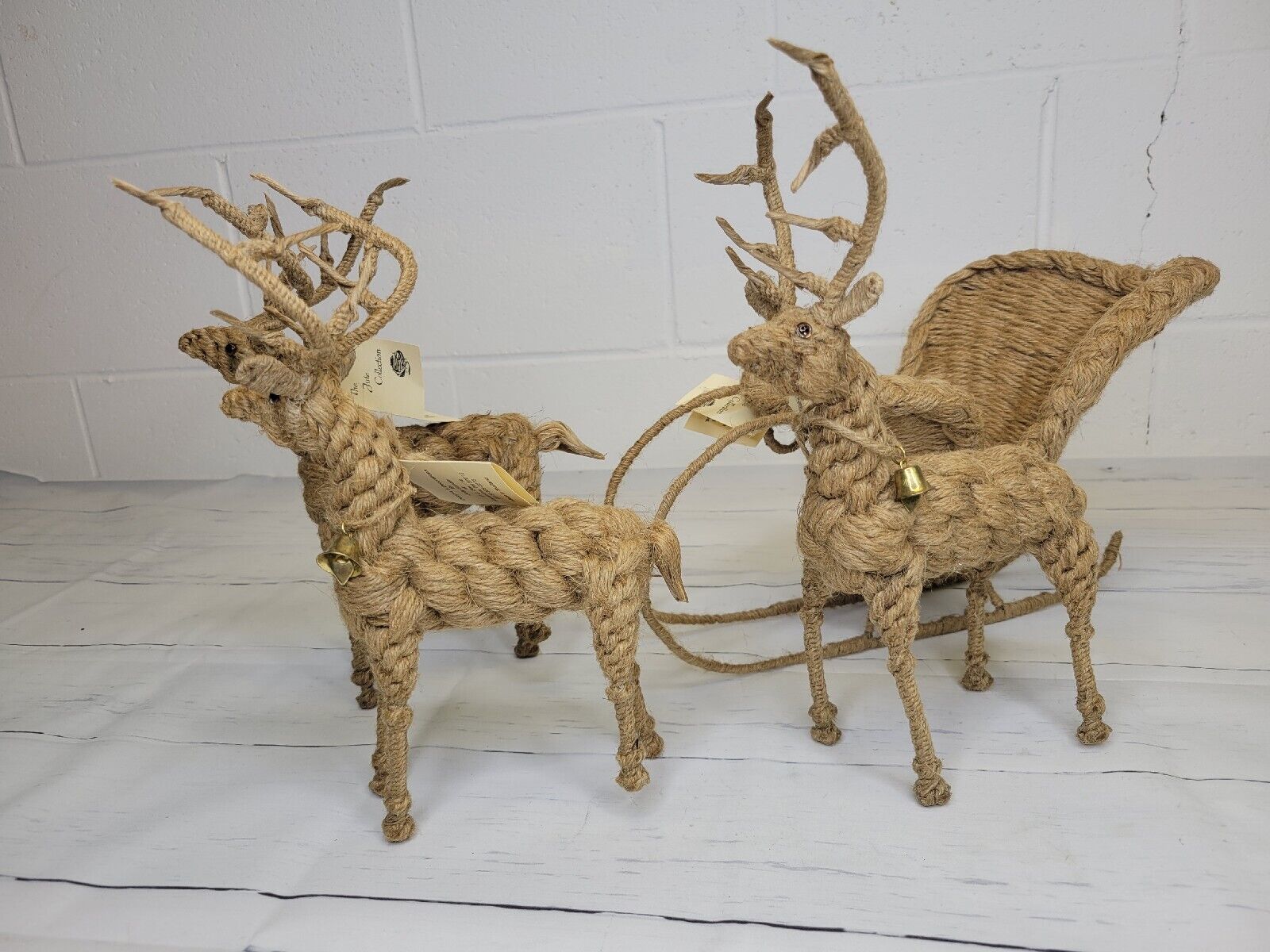 Vintage Jute Collection Christmas Sled & Deer with Bells Made in Thailand