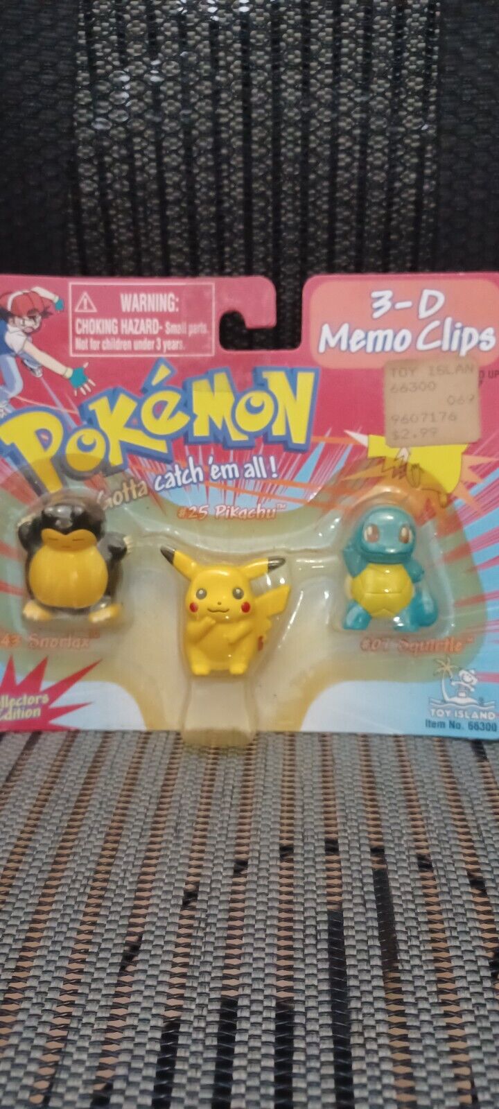 VINTAGE 1999 POKEMON 3-D MEMO CLIPS SNORLAX,PIKACHU,SQUIRTLE FACTORY SEALED